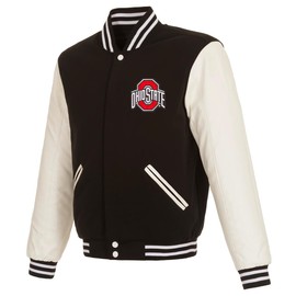 JH Design Ohio State Buckeyes Jacket Varsity Style Snap Up Coat in 2 Colors (US, Alpha, Large, Regular, Regular, Black & White)