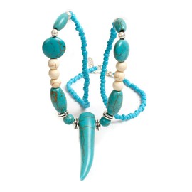 Artmiss Bohemian Horn Pendant Necklace Turquoise Bead Necklace Chain Stylish Gold Beads Jewelry For Women