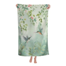 VANZEV Floral Hummingbird Beach Towel 31inx51in, Bird Sand-Free Microfiber Bath Towel Ultra Soft Quick Dry Pool Towel Absorbent Towel Lightweight Towel for Swimming Bathroom Decor