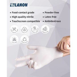 LANON Food Safe Disposable White Nitrile Gloves, Latex-Free, Powder-Free, Textured Fingertips, Cooking, Cleaning, Medium