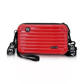 WisePoint Small Shoulder Bag, Plastic Shoulder Bag, Phone Bag with Removable Handle and Adjustable Strap, Luggage Shaped Shoulder Bags, red