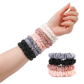 Hair Ties Silk Satin Scrunchies - Small Mini Thin Elestics Ponytail Holder Hair Bands Skinny Scrunchy For Thick Curl Hair No Crease Hair Ties Soft Accessories No Hurt Your Hair for Women and Girls (Basic color)
