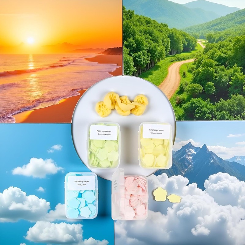 4 Boxes Paper Soap, 4 Random Different Scented Mini Portable