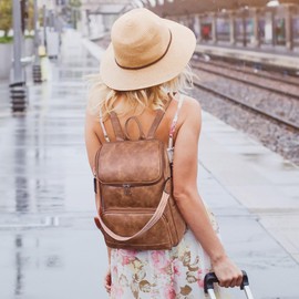 Lexiyat Leather Laptop Backpack for Women, 15.6" Work Travel College Bag, Teacher Nurse Convertible Backpack Purse Brown