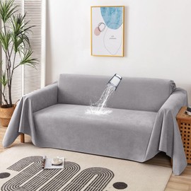 Foreate Non-Slip Couch Cover Waterproof Sectional Sofa Cover Couch Cover Blanket - Cat Scratch Furniture Protector Dog Couch Cover Protector Machine Washable, 71’’ x 134’, Light Grey - U