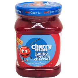 Cherry Man Jumbo Topping Maraschino Cherries No Stem 12 oz