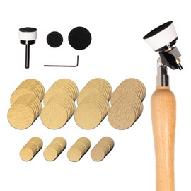 POWERTEC Bowl Sander Tool Kit with Double Bearing Holder and 1" & 2" Hook & Loop Sanding Discs | 1/4" Mandrels, Adjustable Head, 80 Sanding Pads of Each Size - 80/120/150/220 Grits (72233)