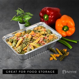 NYHI 8.4" x 5.9" Disposable Aluminum Pans with Lids Foil Containers for Cooking Baking Meal Prep Takeout Heavy Duty Food Storage Pan Trays Freezer Container with Lid