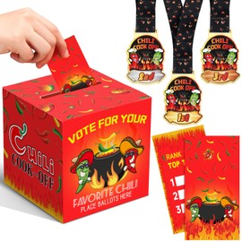 Sinload 64 Pieces Chili Cook Off Contest Ballot Box with 60 Voting Cards and 3 Trophy Award Sashes for Chili Off Award Party Supplies Decorations Cook Chef Contest Prizes (Red)
