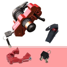 AUFER Universal Heavy Duty Motorcycle Grip Lock Handlebar Lock Throttle Lock Anti Theft Brake Lever Locking Compatible with for Most of Motorbike Sports Bikes Scooter Mopeds ATVs (Red)