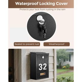 LAND·VOI Locking Wall-Mount Mailbox for Outside, with 4 Keys, Galvanized Steel Rustproof Metal Postbox, 3.1" Dx7.5 Wx10.8 H, Includes 3 Sets of Mailbox Numbers, Nameplate, AMB32B