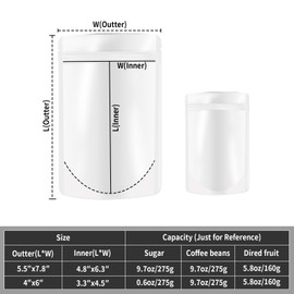 ODDIER 4"x6" 120pcs Smell Proof Mylar Bags for Food Storage, Stand-up Resealable Mylar Bags Light Proof Food Storage Bags, Foil Pouch Stand-up Bags for Food Self Sealing Storage(White)