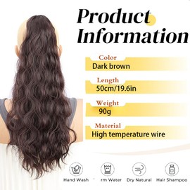 TTPSRY 50cm Water Wave Claw Clip Ponytail Hair Extensions Realistic Synthetic Hairpiece for Women Easy Clip In Style Adding Volume and Length(Light brown)