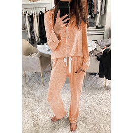 Aamikast Women's Pajama Sets Long Sleeve Button Down Sleepwear Nightwear Soft Pjs Lounge Sets（X-Large,Sunset Yellow