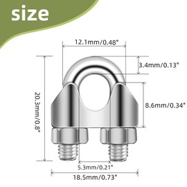 1/8 Inch M3 Cable Clamps, Wire Rope Clamp, 304 Stainless Steel Wire Rope Cable Clip Clamp, U Bolt Saddle Fastener, 25 PCS