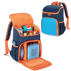 LoDrid Backpack Compatible with Tonie, Portable Bag for Audio Player Starter Set, Carrying Case with 3 Clear Pockets for Figures Display and multiple Pockets for Charger Headphone, Blue, Bag Only