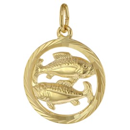 trendor Zodiac Sign Pisces 333 Gold Pendant Diameter 16 mm Fashionable Zodiac Sign Pendant Made of Real Gold for Men and Women Elegant Gift Idea 39000-03, Gold