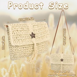 Minicloss Straw Bag for Women Summer Straw Shoulder Bags Beach Crossbody Bag with Zipper, Bohemian Woven Handbags for Women Summer Beach Holidays Travel