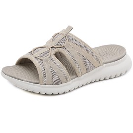 Acfoda Orthopädische Sandalen Damen Sommer Schuhe mit Weiche Fussbett Leicht Bequeme Pantoletten Frauen Mesh Hausschuhe Offene Zehen Outdoor Freizeit Schlappen Flache Latschen Slides Slipper Beige 38