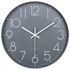 Reloj de Pared, Relojes Pared Cuarzo Silencioso Moderno, Grande Relojes Pared Redondo 12 Pulgadas, Sin Tictac, Decorativos Reloj de Pared para Decorar Sala de Estar, Cocina, Oficina, Comedor-Gris