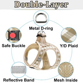 matilor Dog Harness Step-in Breathable Puppy Cat Dog Vest Harnesses for Small Medium Dogs Beige Checkered