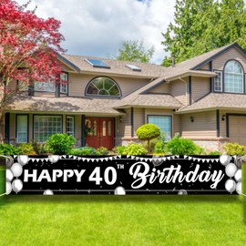 Happy 40th Birthday Banner Sign - 9.8x1.6FT Large Outdoor Yard Party Decoration, Black & White Backdrop for Men & Women.