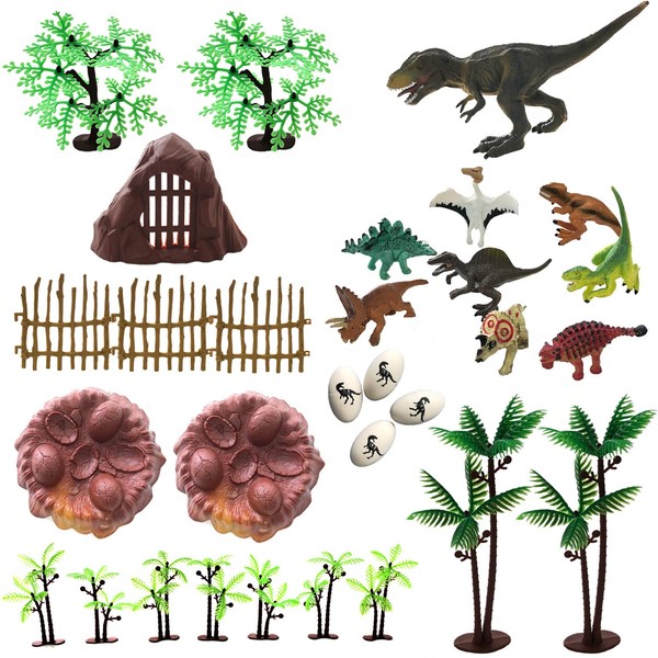 Taken All 30-Piece Dinosaur Toy Set - Realistic Figures, Trees,