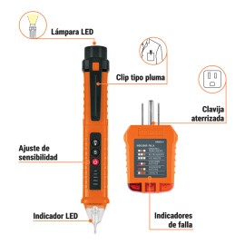 Kit De Probadores Sin Contacto + Tomacorriente Truper PROVO-5K