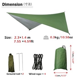 Azarxis Hammock Camping Tarp Rain Fly, Waterproof Tent Footprint Shelter Canopy Sunshade Cloth Picnic Mat for Outdoor Awning Hiking Beach Backpacking - Included Guy Lines & Stakes (Green)