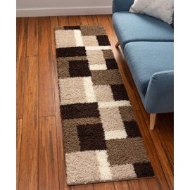 Well Woven Madison Shag Cubes Beige/Brown Modern Geometric Area Rug 20'' X 7'2'' Runner
