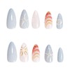 24PCS Ocean Theme Press On Nails - 3D Blue White