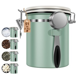 4PCS Coffee Storage Canister 1.5L 51OZ Double Airtight Coffee Beans Container with Date Locator 304 Stainless Steel Kitchen Food Storage Container with Spoon For Coffee Beans Grounds Tea Sugar