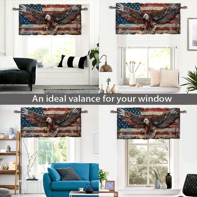 HDESDIS 1 Panel Retro Rustic USA Flag Valance for Windows,