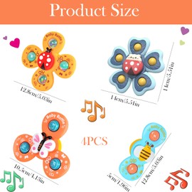 4 Pack Spinners for Babies, Suction Cup Baby Spinner Toy with Strong Grip, Sensory Fidget Spinner for High Chair and Bath Time, Spinning Toys for Toddlers 0-6 Years