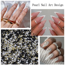 VOTACOS Nail Art Pearls with Rhinestones Glue Gel Flatback Pearls Nail Charms Gold Nails Supplies Accessories Silver Nails Gems Jewelry Pearl for Women