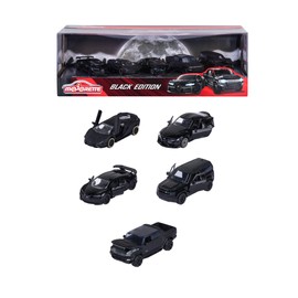 Majorette Black Edition Car Set (5 Cars) - 5 Black Metal Model Cars with Freewheel, Suspension & Opening Part, Toy Cars for Collectors and Children from 3 Years, Each 7.5 cm