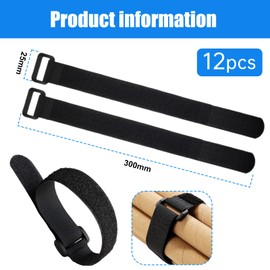 12 Pack Hook and Loop Reusable Fastening Cable Tie Down Straps - Reusable, Durable Functional Ties to Keep Your Home, Office, Workspace from Tangled Messes of Cords