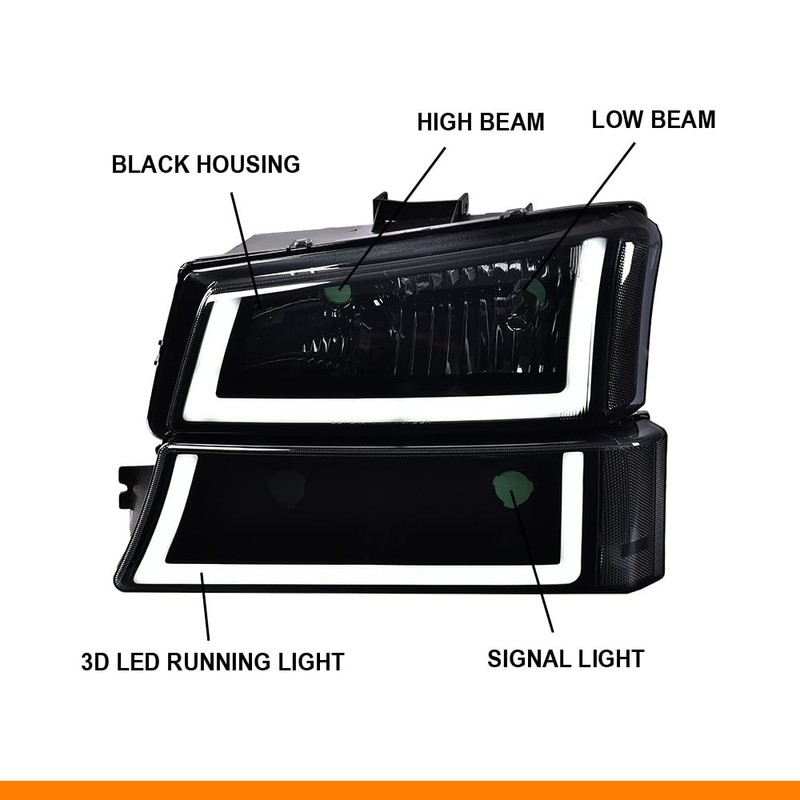 G-PLUS LED DRL Headlights, Compatible with 2003-2006 Chevy Silverado 1500/1500