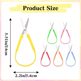 6 PCS Mini Loop Scissors, Adaptive Design Scissors Colorful Grip Scissors Right and Lefty Support, Squeeze Scissors Colorful Adaptive Scissors Easy Grip Loop Scissors for Kids Schools Special Need