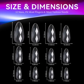 3D Diamond Medium Stiletto Nail Extensions Tips, 120PCS Press on Stiletto False Full Cover Nails for Acrylic Nails Salons Home DIY Gel X Extensions, 12Size