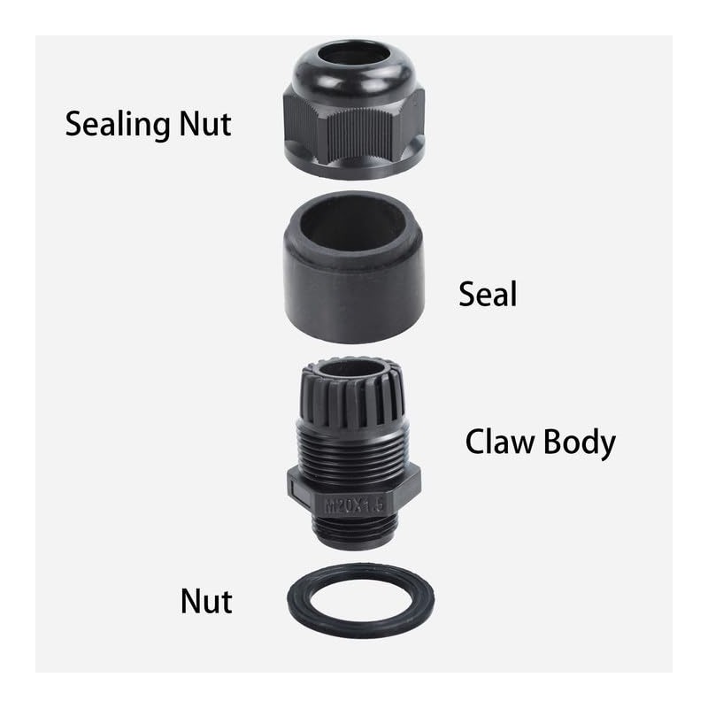 Runseaway 10PCS M20x1.5 Nylon Cable Gland Joints, Waterproof Adjustable 6-12mm