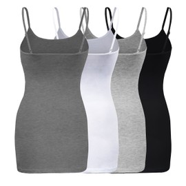 ShezPretty 4 Pack - Women's Basic Cami with Adjustable Spaghetti Straps Tank Top (XLarge, Charcoal Grey/White/Black/H.Grey)
