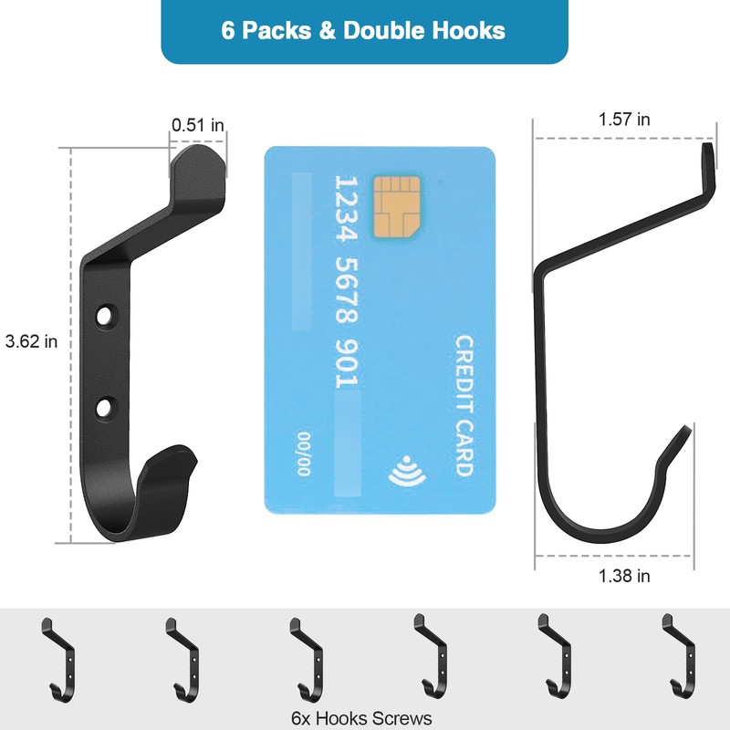 DaskFire Screw-in Coat Hooks for Towels and Robes, Black Showerroom