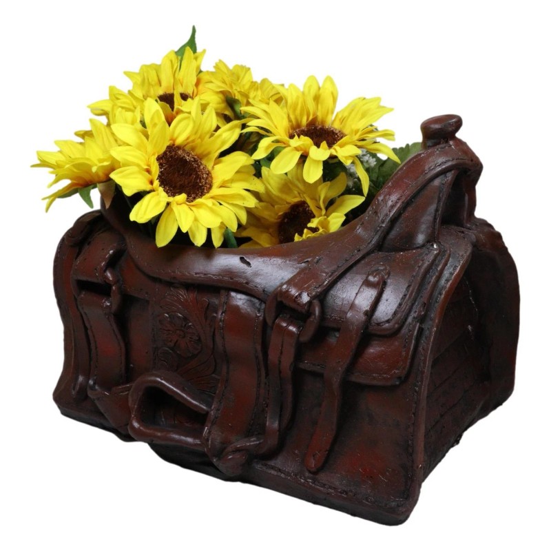 Rustic Western Faux Leather Cowboy Horse Saddle Decorative Planter Or