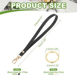 YELARXI Wristlet Strap PU Leather Keychain Wristlet Lanyard Hand Strap Replacement with 4 Metal Rings, 7 Inch Fit for Wallet Purse Clutch Key (2 Pack, Black)