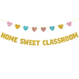 Home Sweet Classroom Banner Gold Glitter Welcome Our Classroom Decorations Sign Wall Decor Sweet Homeschool Hang Bunting