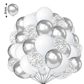 White and Silver Balloons 10 Inch 50 Pack Confetti Balloons for Wedding Engagement Graduation Birthday Baby Shower Decorations Silver and White Party Supplies