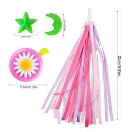 Zliger Children's Bicycle Bell, Bicycle Bell with 1 Pair of Bicycle Tassels with 2 Pieces Bicycle Windmill Spoke Clip Cute Flowers Bicycle Bell Bicycle Grips Ribbon
