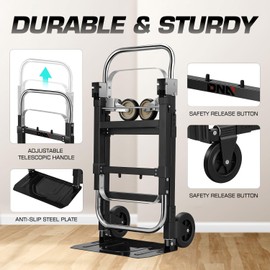 DNA MOTORING Convertible Hand Truck, 660lbs Capacity 2 in 1 Heavy Duty Hand Truck Aluminum and Steel Construction 4 Wheels HandTruck Dolly, TOOLS-00741