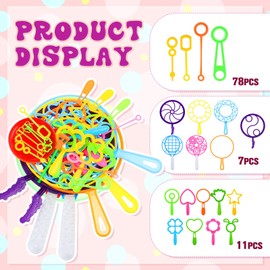 Lenwen 99 Pcs Big Bubble Wands Set, Giant Bubble Wands Toys Bulk with Tray Large Bubble Maker Mixed Size Funny Bubble Making Toys for Kids Summer Outdoor Party Favors Gifts Birthday Games